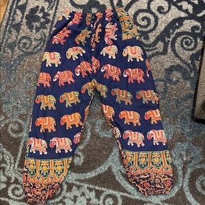 Colorful Drawstring Leisure Elephant Print Pants
